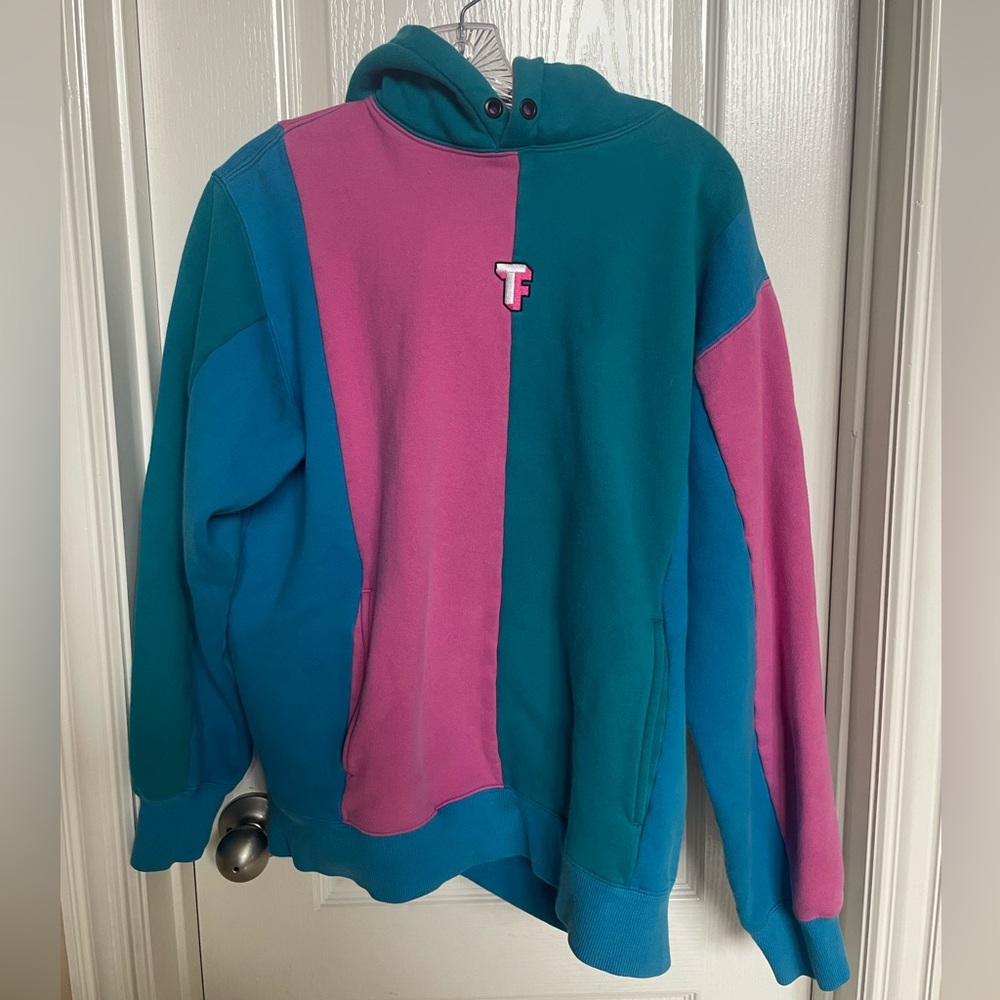 Teddy Fresh Large Hoodie in blue & pink colorblock